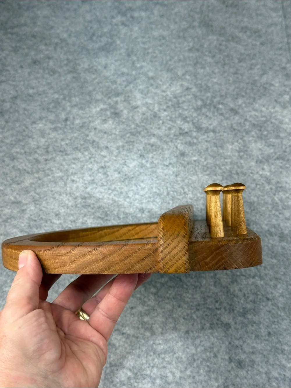 Vintage Oak Wall Jewelry Organizer Mirror 10 Necklace Pegs